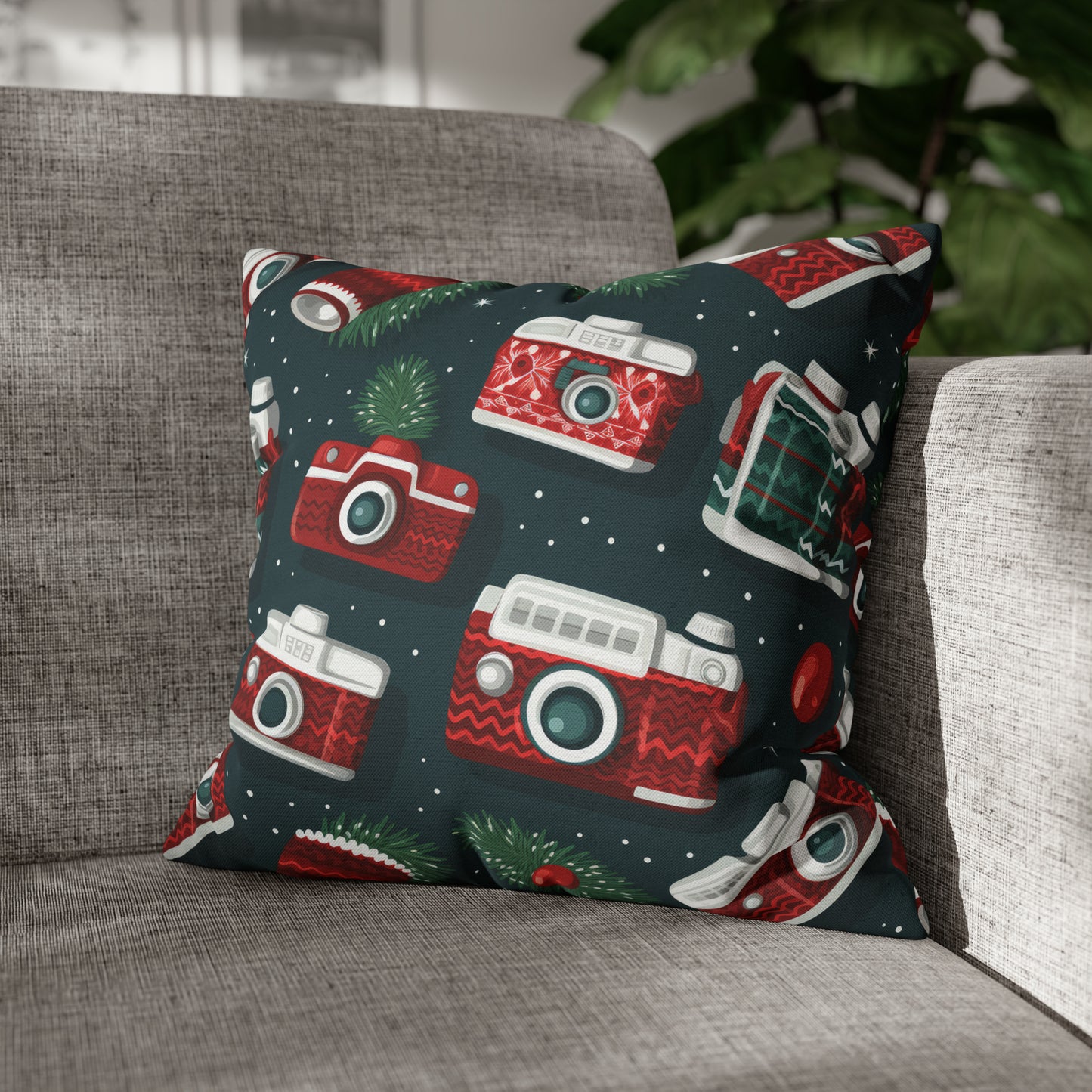 Vintage Camera Holiday Green Retro Pillow Case, Christmas Pillow Throw, Holiday Gift 16" × 16"   - HolidayShoppingFinds