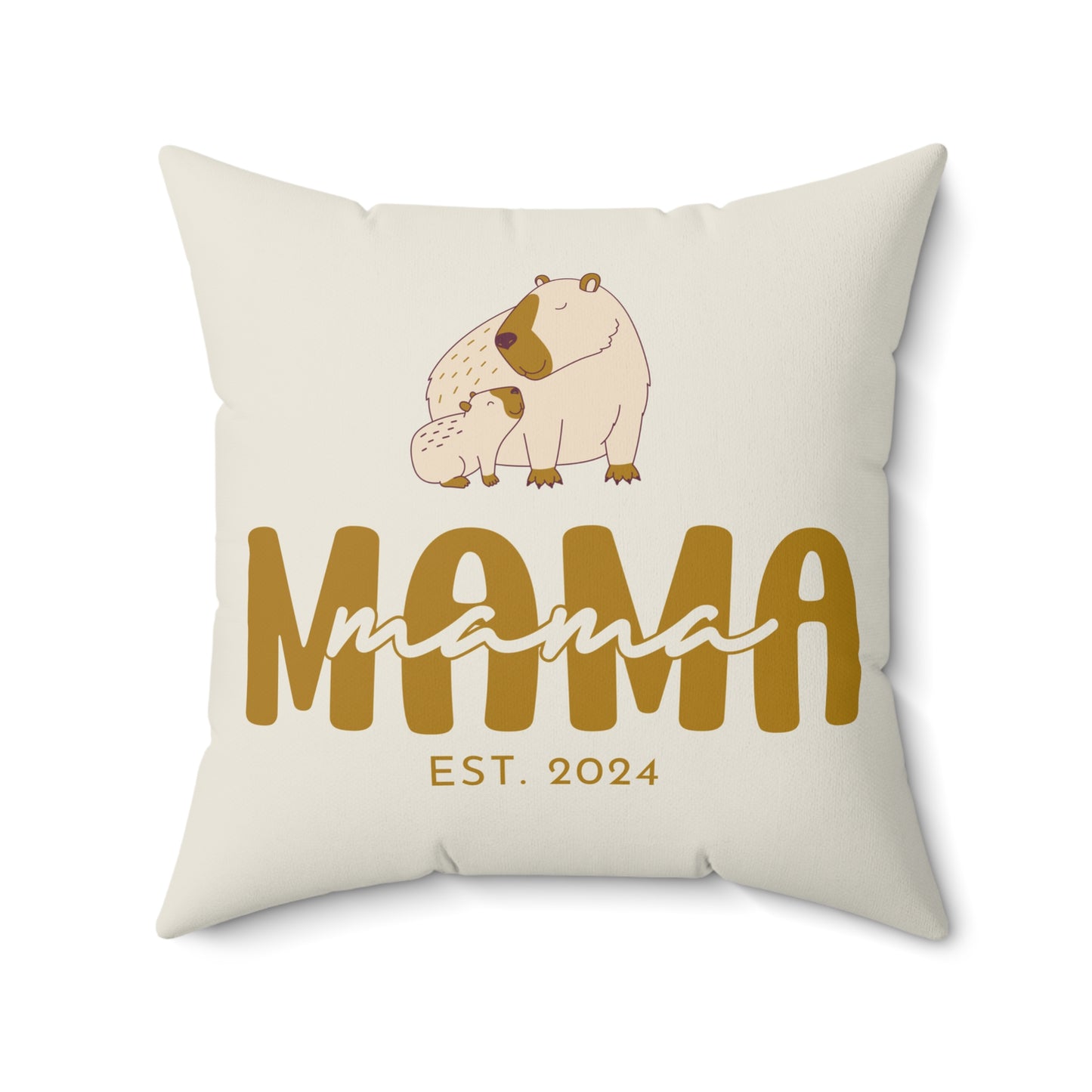 Personalized Mama Capybara Pillow Beige, Gift For Mom, Custom Pillow with insert    - HolidayShoppingFinds