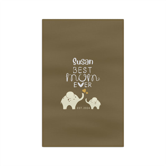 Personalized Best Mom Ever Kitchen Towel Khaki, Mom Gift, Baby Elephants Towel 16'' × 25''   - HolidayShoppingFinds