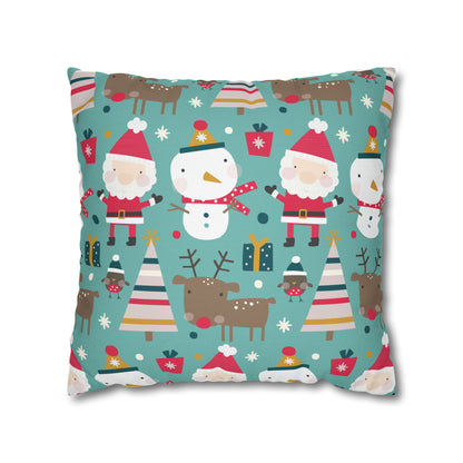 Merry Trio Green Pillowcase with Santa, Snowman & Reindeer Pillow Case Cover    - HolidayShoppingFinds