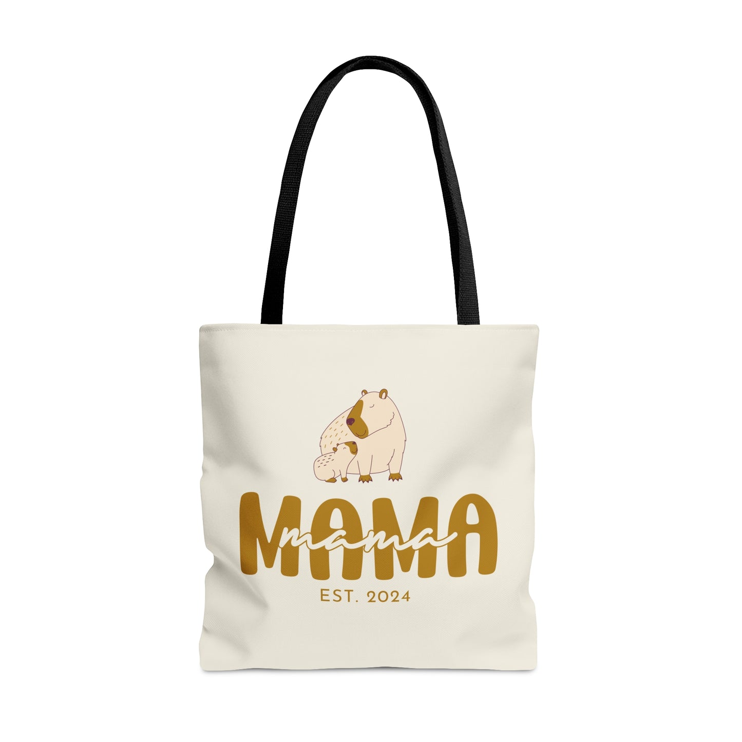 Custom Mama Capybara Tote Bag Beige, Gift for Mom Custom Tote Bag Large   - HolidayShoppingFinds