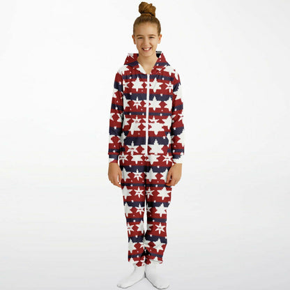 Americana Knitted Pattern Teens Onesie, Kids Patriotic Athletic Jumpsuit Red White & Blue    - HolidayShoppingFinds