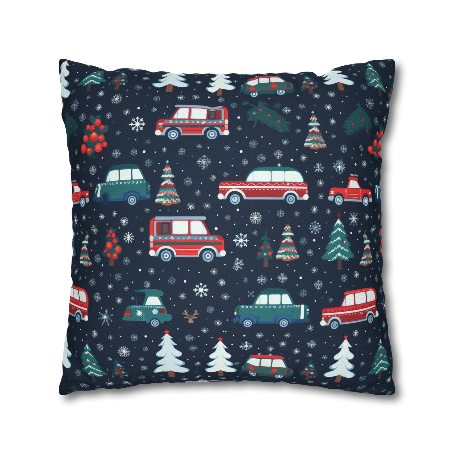 Vanlife Pillow, Camping Holiday Spirit Pillow Case, Cars, Vans & Christmas Trees Décor Blue Pillow Cover, Holiday Gift    - HolidayShoppingFinds