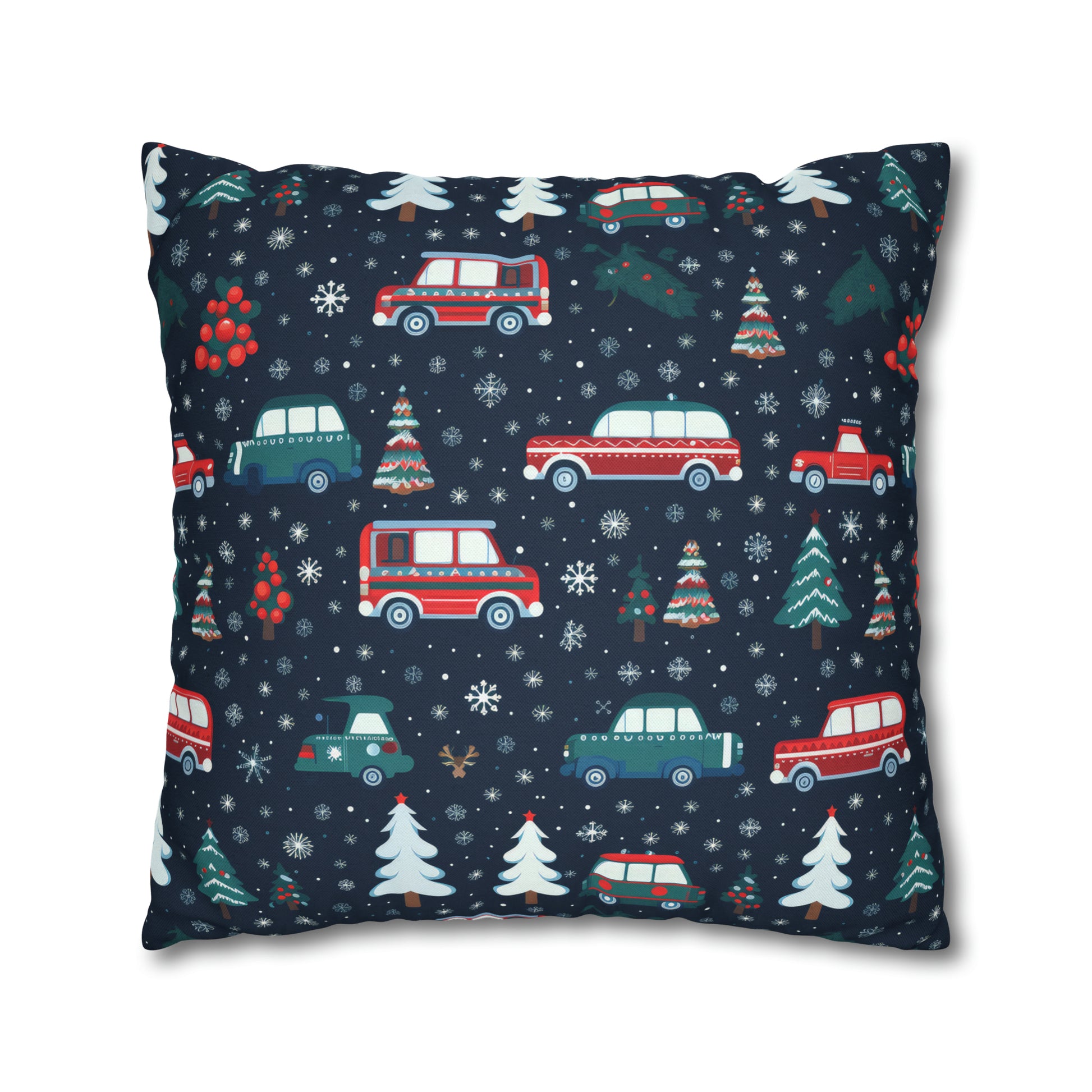 Vanlife Pillow, Camping Holiday Spirit Pillow Case, Cars, Vans & Christmas Trees Décor Blue Pillow Cover, Holiday Gift    - HolidayShoppingFinds