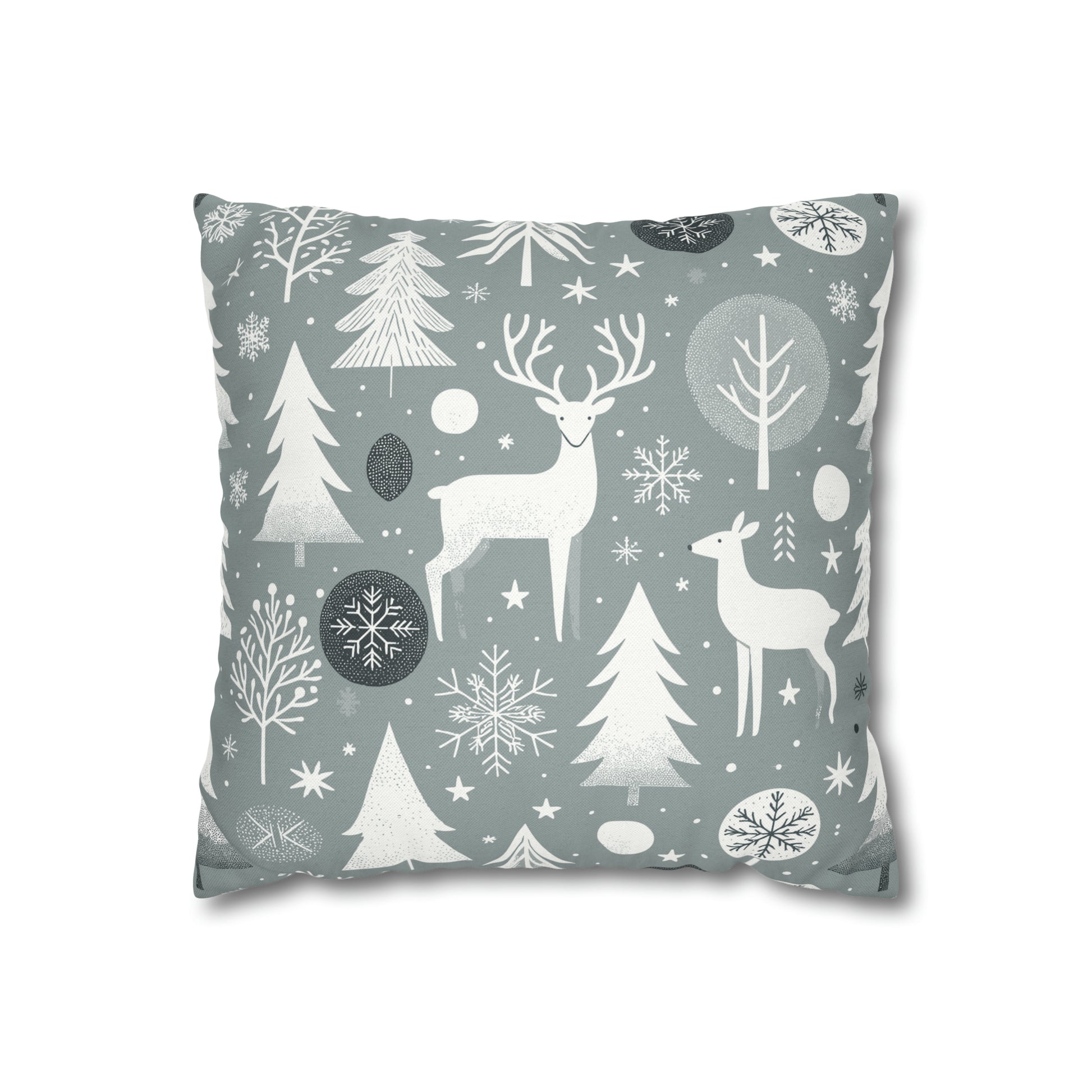 Reindeer Winter Wonderland Pillowcase Gray Holiday Pillow Christmas Gift, Holiday Gift (B)    - HolidayShoppingFinds