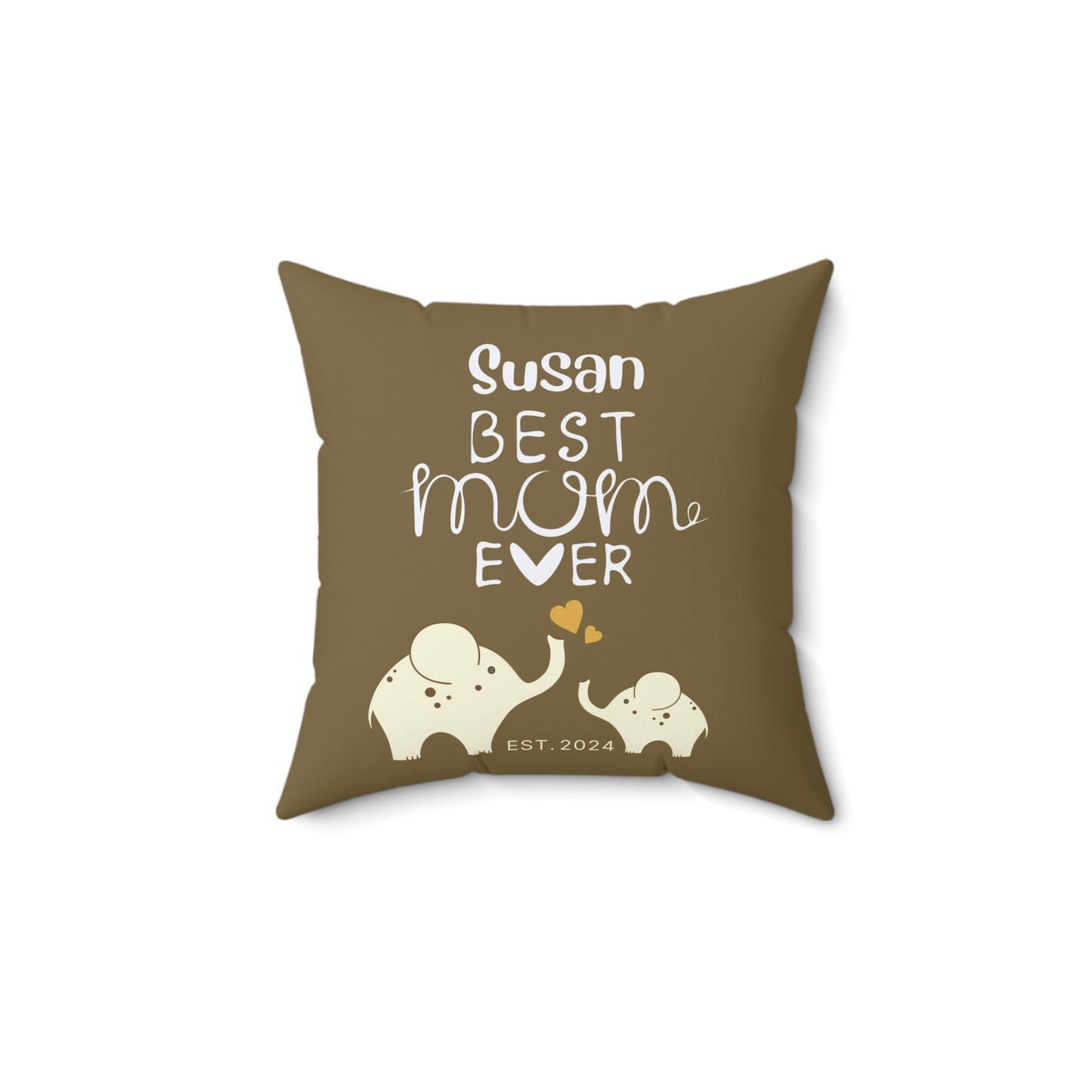 Personalized Best Mom Ever Gift Pillow, Gift for Mom, Elephants Khaki Pillow with Insert 14" × 14"   - HolidayShoppingFinds