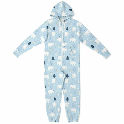 Polar Bears Winter Wonderland Blue Jumpsuit Adult Onesie Gender-Neutral Athletic PJs XS-S   - HolidayShoppingFinds