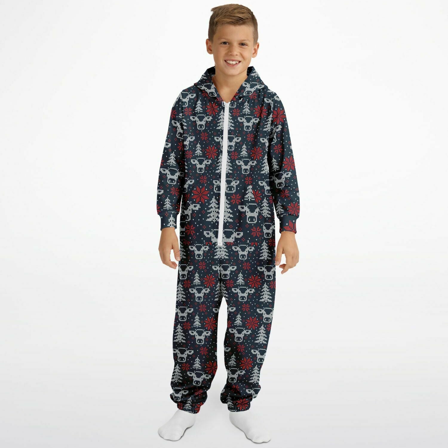 Blue Christmas Cows Teens Onesie: Boys & Girls Union Suit Athletic Jumpsuit    - HolidayShoppingFinds