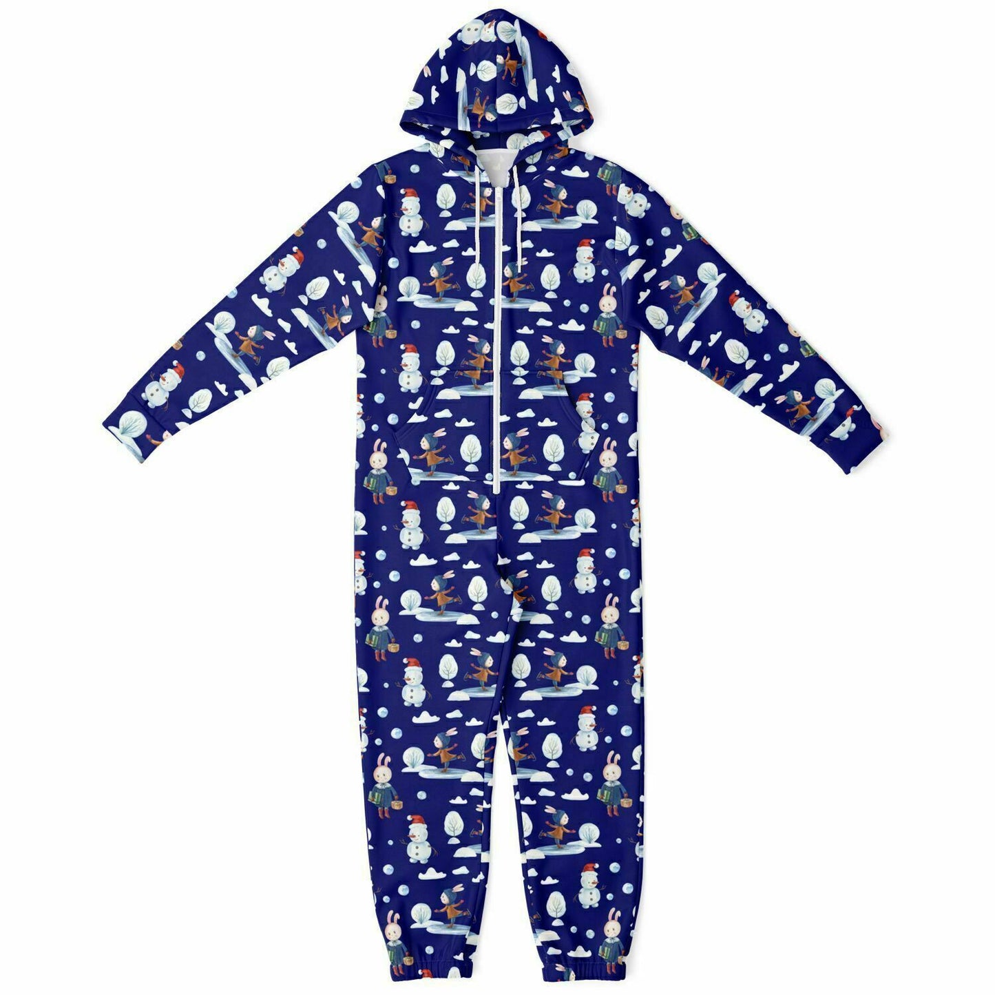 Frosty Friends Blue Winter Jumpsuit Adult Onesie Gender-Neutral Athletic PJs XS-S   - HolidayShoppingFinds