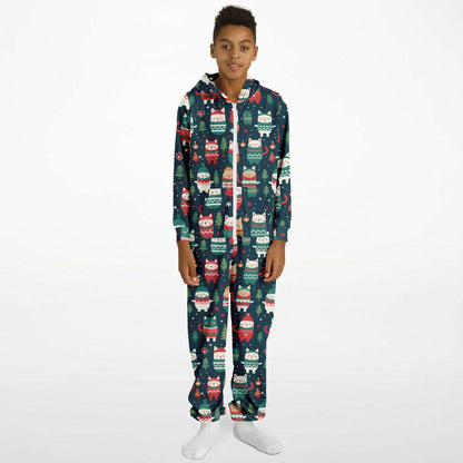 Winter Critters Teens Onesie, Kids Athletic  Jumpsuit Green Union Suit    - HolidayShoppingFinds