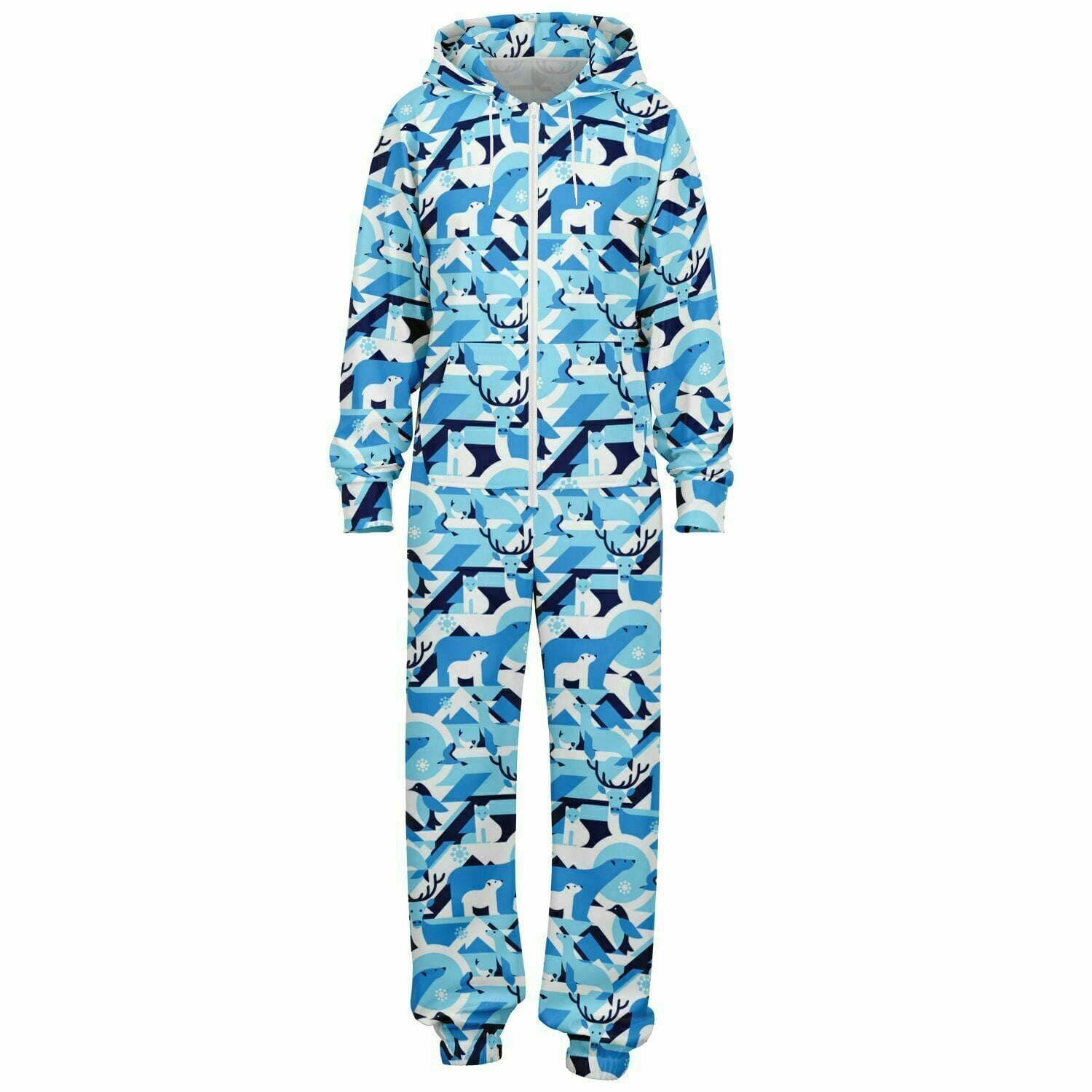 Winter Wildlife Blue Jumpsuit Adult Onesie Unisex Athletic One-Piece PJs    - HolidayShoppingFinds