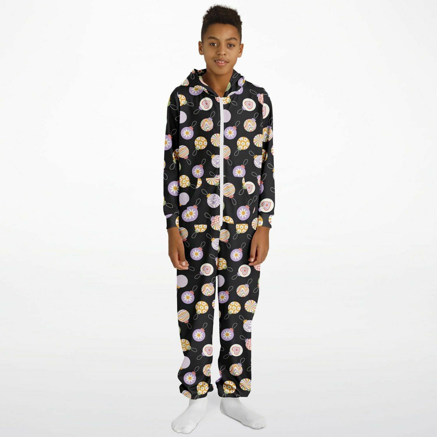 Colorful Christmas Ornaments Teens Onesie: Boys & Girls Union Suit Athletic Black Jumpsuit    - HolidayShoppingFinds