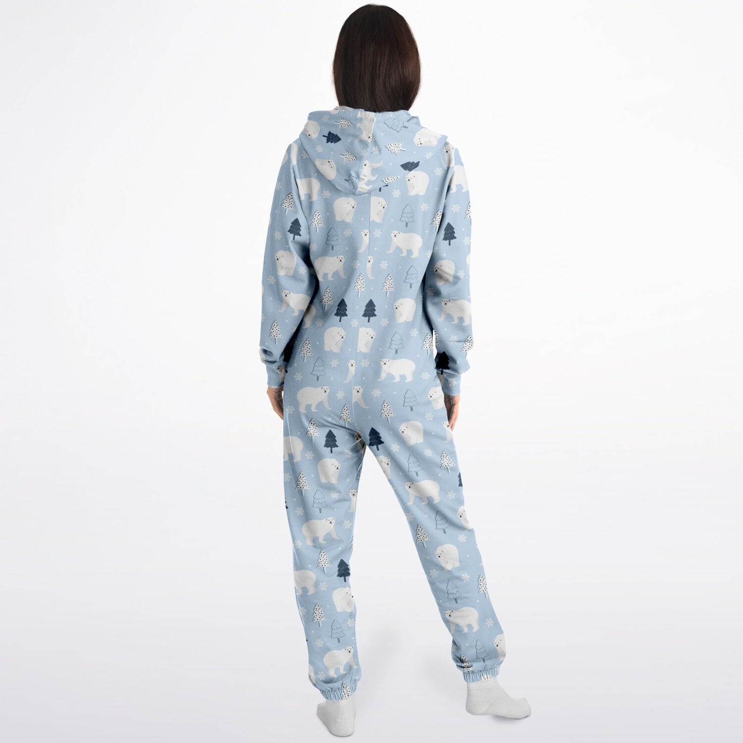 Polar Bears Winter Wonderland Blue Jumpsuit Adult Onesie Gender-Neutral Athletic PJs    - HolidayShoppingFinds