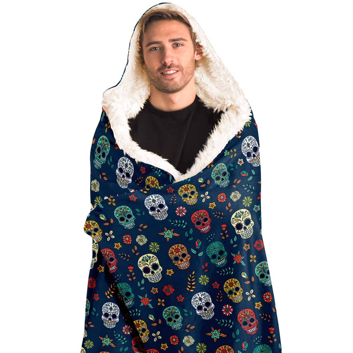 Blue Sugar Skull Day of the Dead Hooded Blanket, Dia de los Muertos    - HolidayShoppingFinds