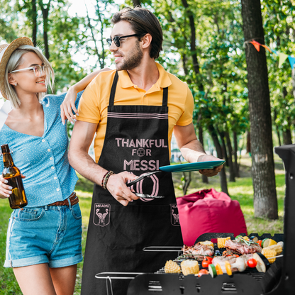 Thankful for Messi 10 Chef Apron, Miami Fútbol Soccer Fan Cooking Wear, Black Apron    - HolidayShoppingFinds