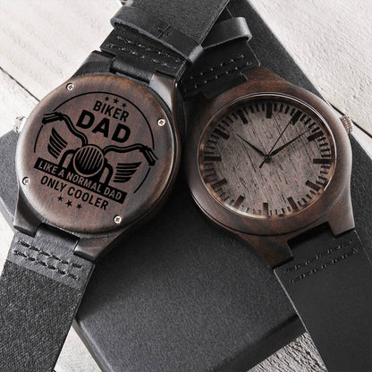 Biker Dad Like a Normal Dad Only Cooler Engraved Wooden Watch Father's Day Gift Two-Toned Gift Box   - HolidayShoppingFinds