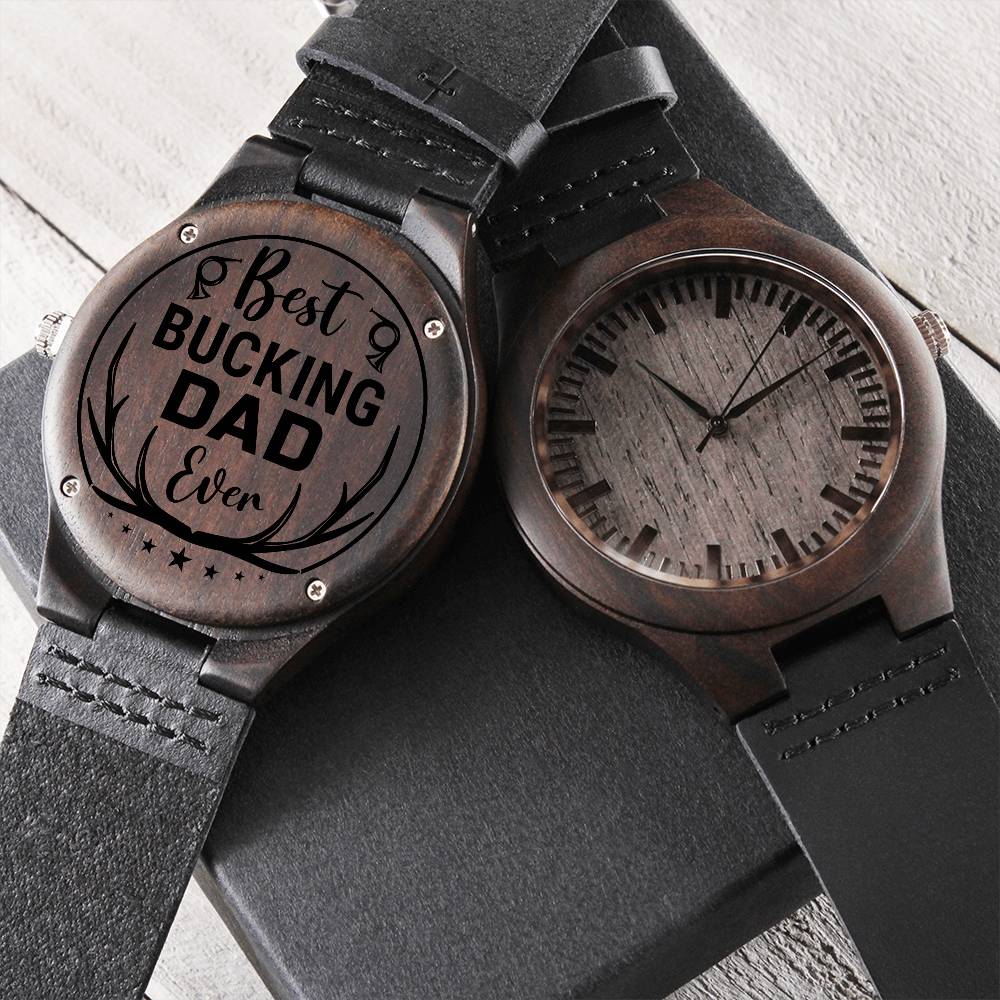 Best Bucking Dad Ever Engraved Wooden Watch Father's Day Gift Two-Toned Gift Box   - HolidayShoppingFinds