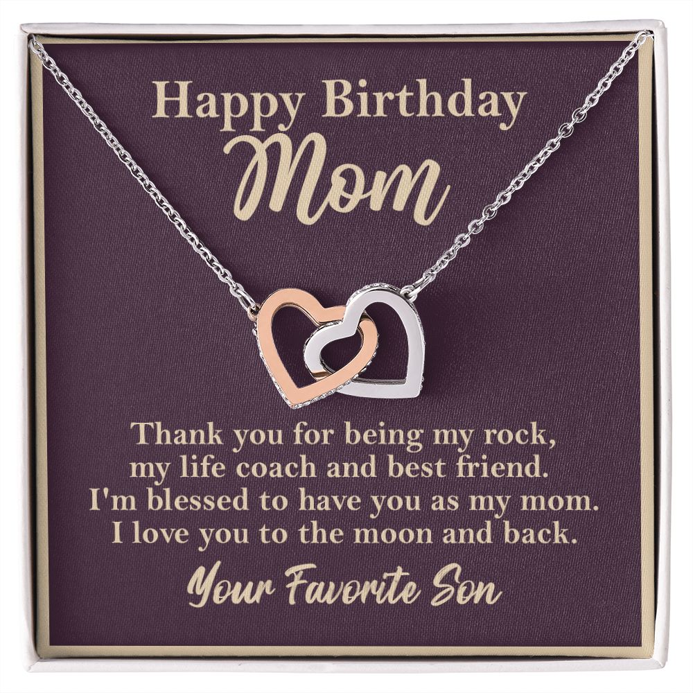 Happy Birthday Mom From Son Interlocking Heart Rose Gold Necklace Gift    - HolidayShoppingFinds