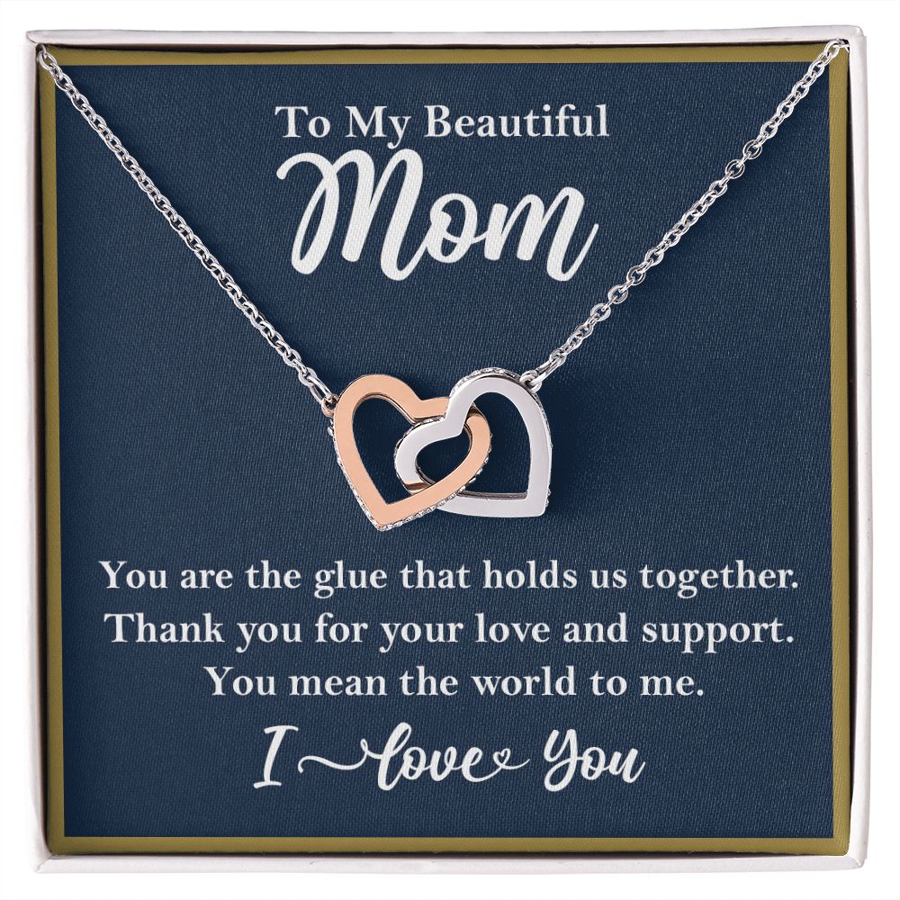 To My Beautiful Mom Interlocking Heart Rose Gold Necklace Gift for Mom    - HolidayShoppingFinds