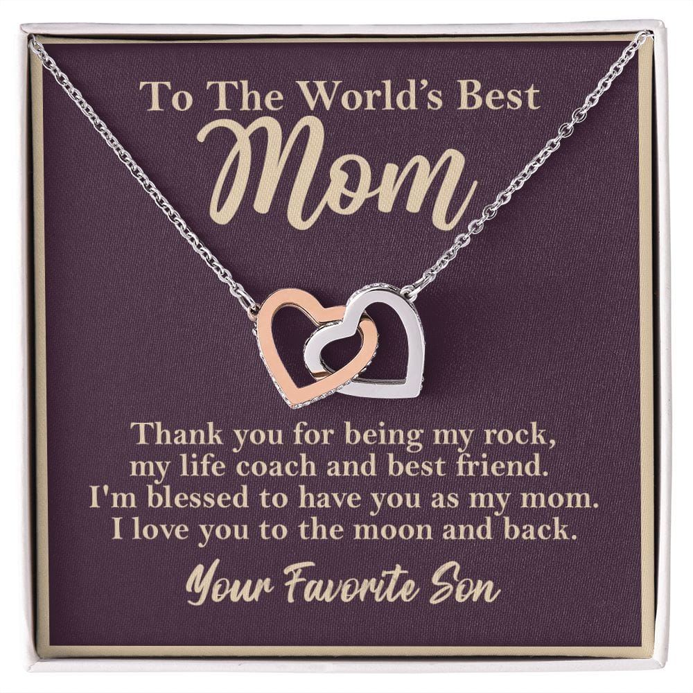 World's Best Mom From Son Interlocking Heart Rose Gold Necklace Gift    - HolidayShoppingFinds