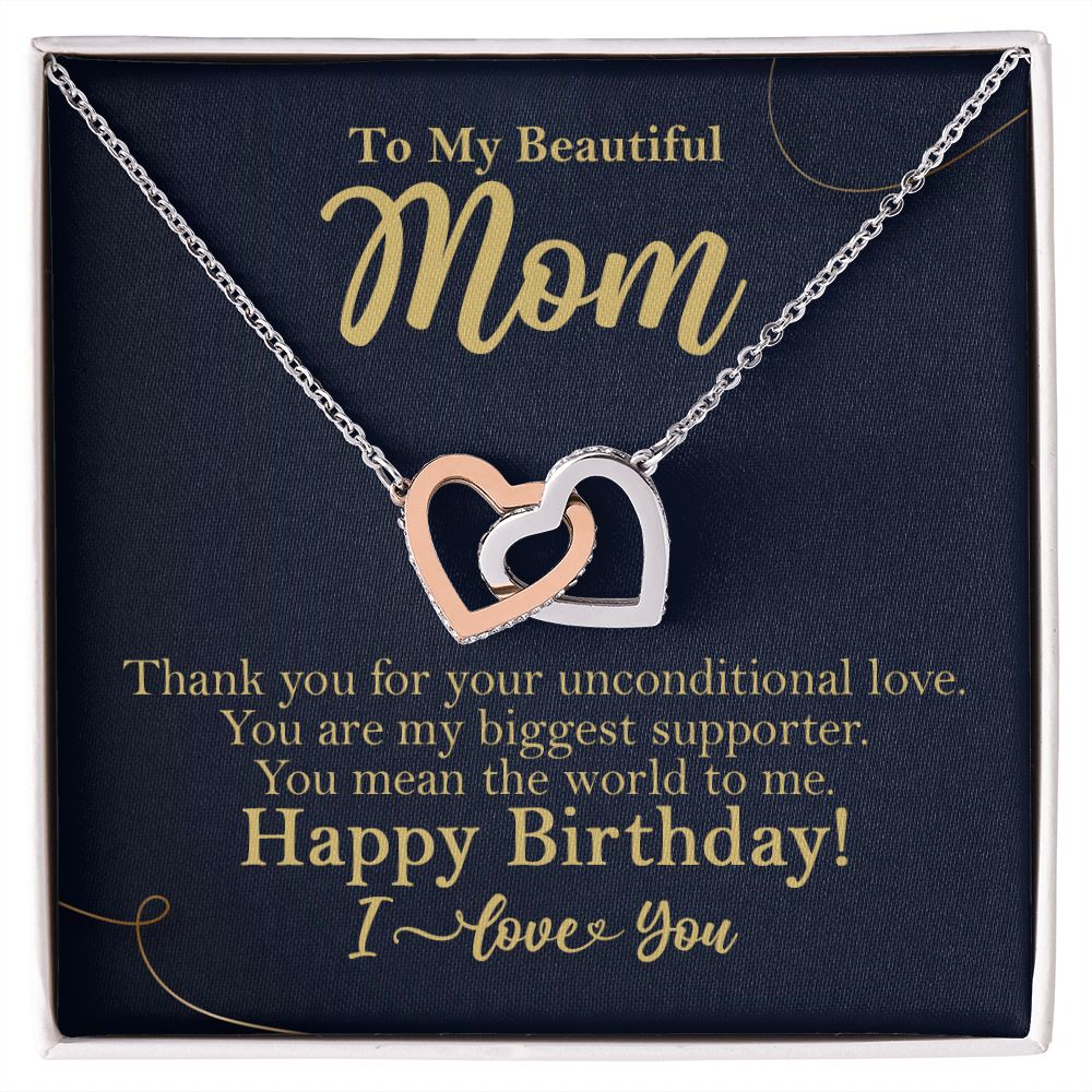 To My Beautiful Mom Birthday Gift Interlocking Heart Rose Gold Necklace    - HolidayShoppingFinds