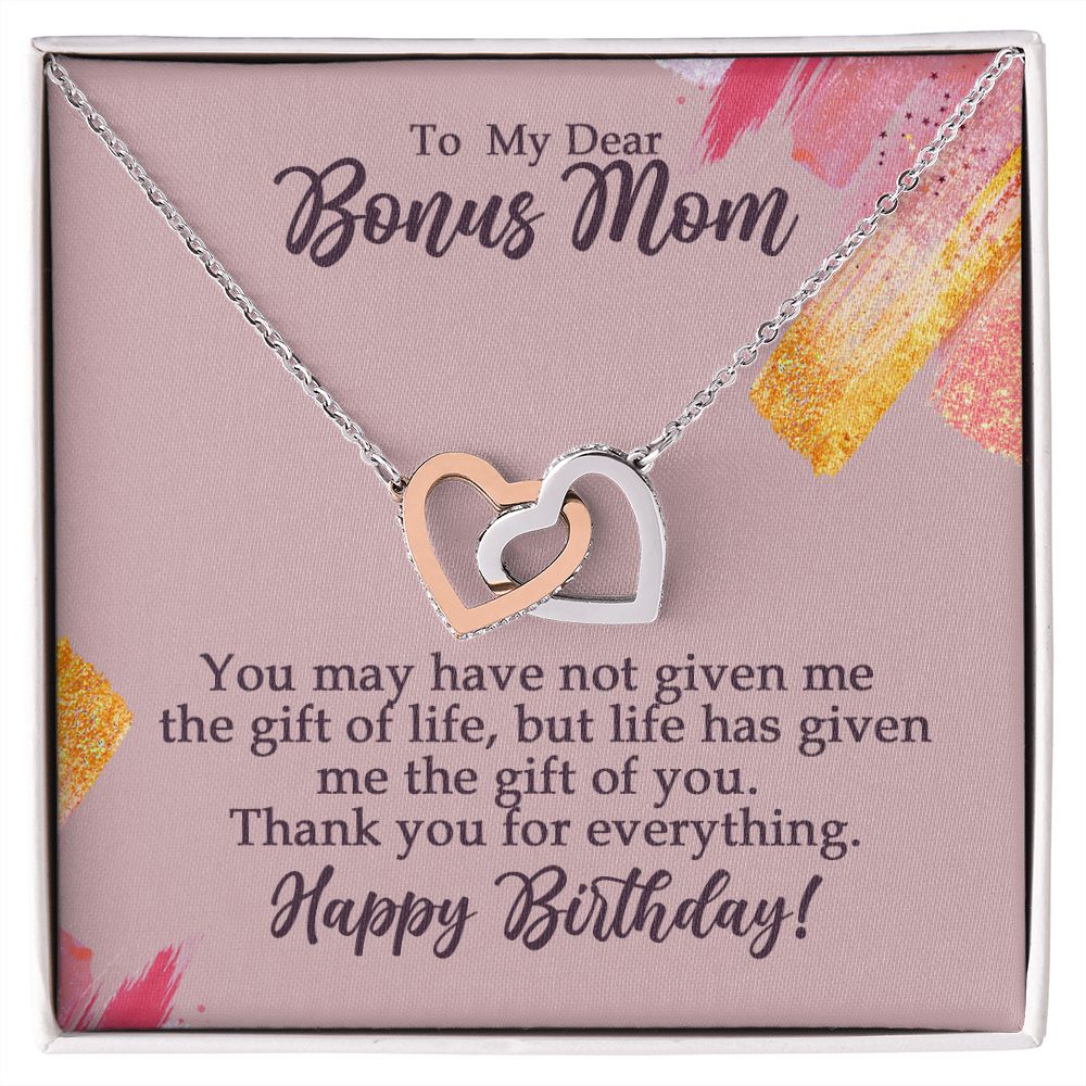 To My Dear Bonus Mom Birthday Gift Interlocking Heart Rose Gold Necklace    - HolidayShoppingFinds