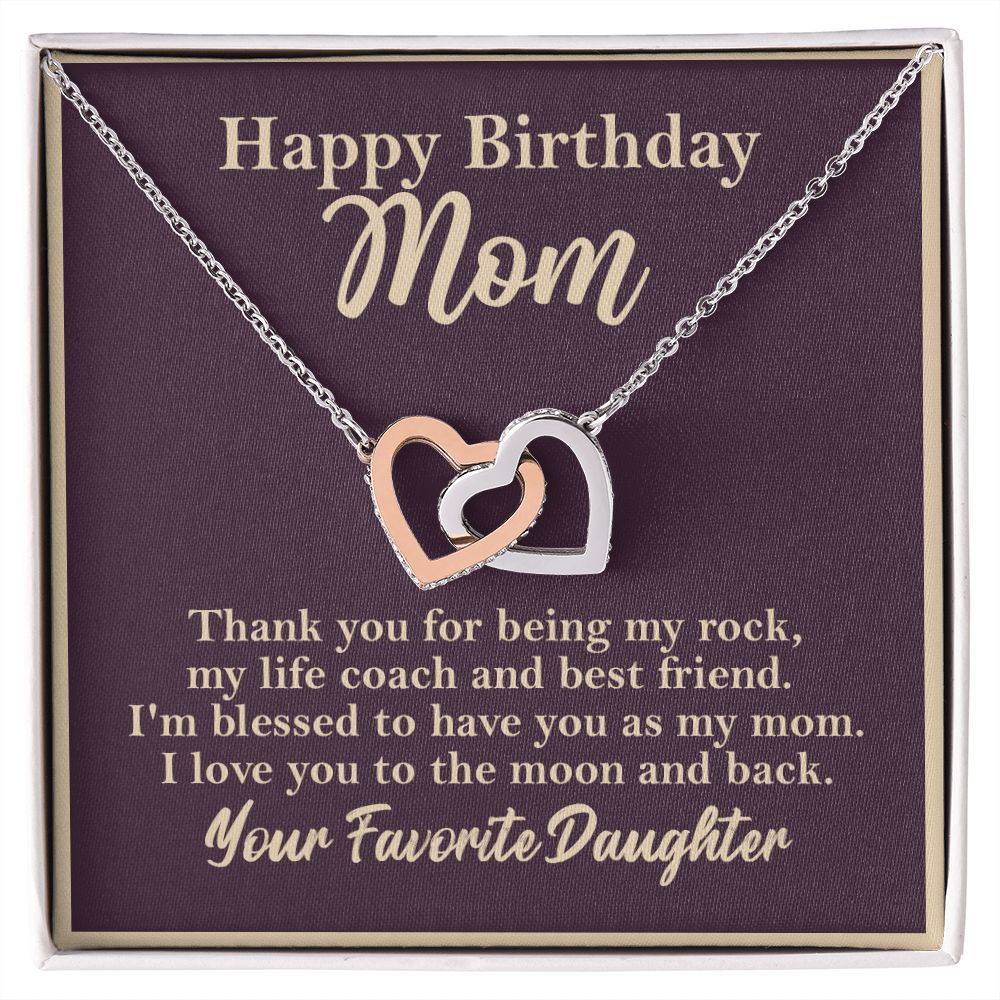 Happy Birthday Mom From Daughter Interlocking Heart Rose Gold Necklace    - HolidayShoppingFinds