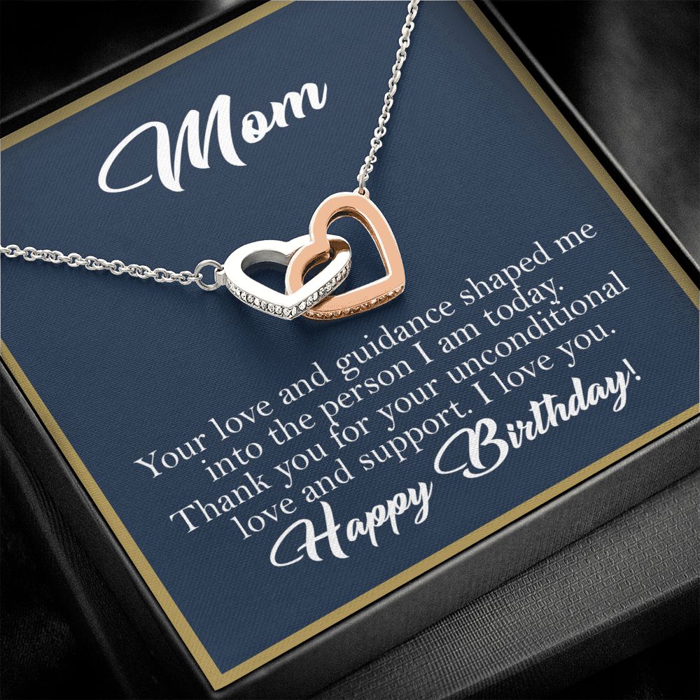 Mom Birthday Gift Interlocking Heart Rose Gold Necklace, Gift for Mom Rose Gold Finish Two-Toned Gift Box  - HolidayShoppingFinds