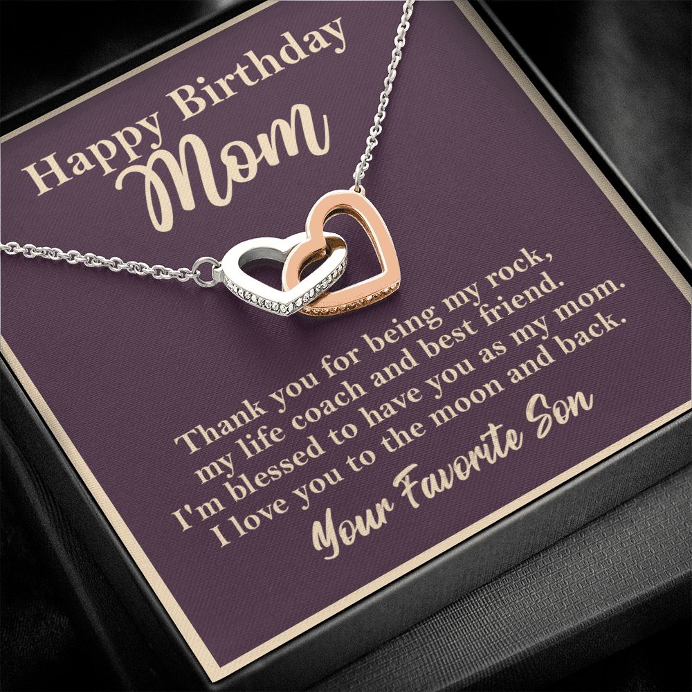 Happy Birthday Mom From Son Interlocking Heart Rose Gold Necklace Gift Rose Gold Finish Two-Toned Gift Box  - HolidayShoppingFinds