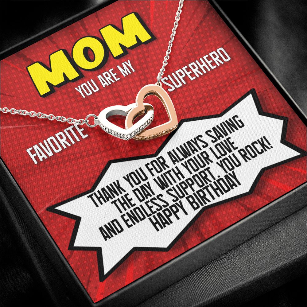 Mom You Are My Superhero Birthday Gift Joined Heart Rose Gold Necklace Rose Gold Finish Two-Toned Gift Box  - HolidayShoppingFinds