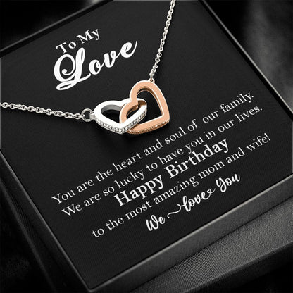 To My Love Interlocking Heart Rose Gold Necklace Wife Birthday Gift Rose Gold Finish Two-Toned Box  - HolidayShoppingFinds