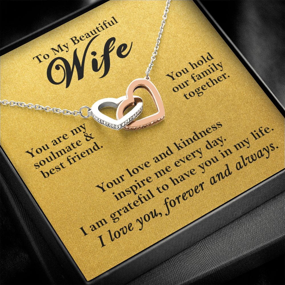 To My Beautiful Wife Hearts Necklace Gift From Husband, Soulmate Gift Rose Gold Finish Two-Toned Box  - HolidayShoppingFinds