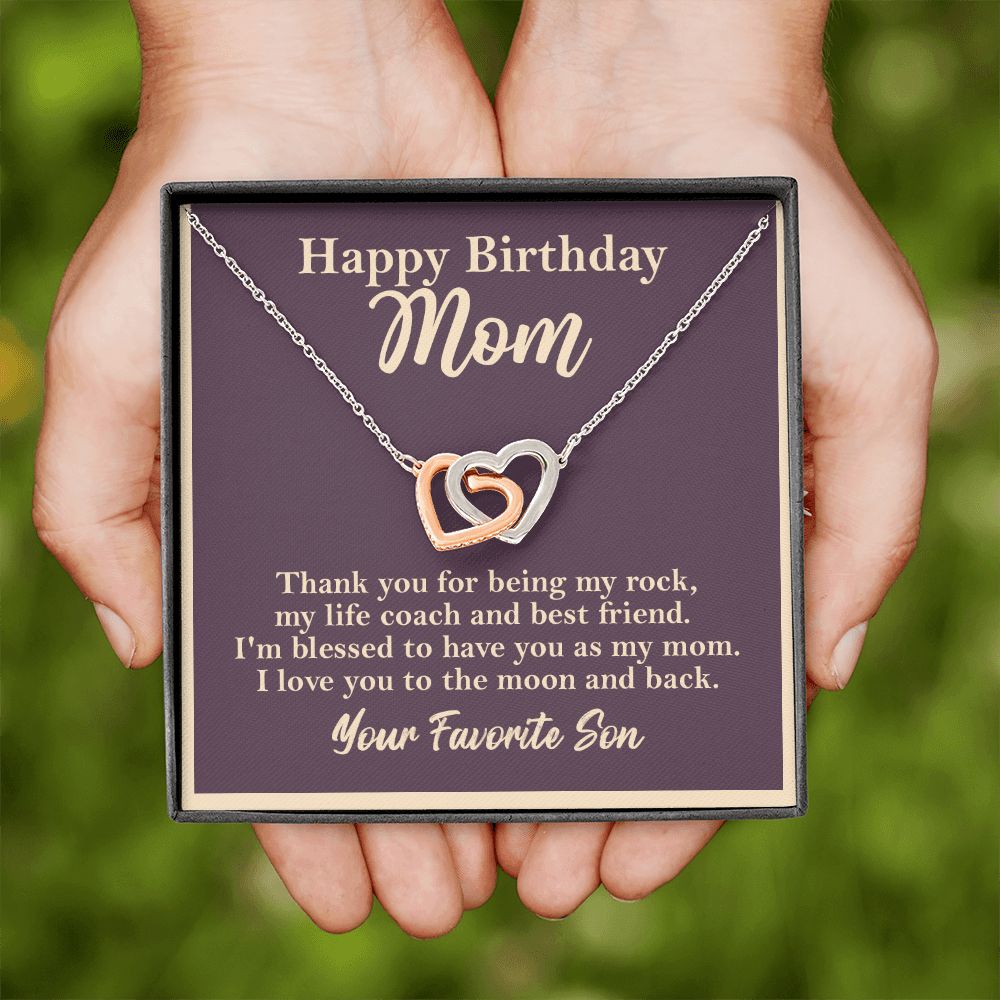 Happy Birthday Mom From Son Interlocking Heart Rose Gold Necklace Gift    - HolidayShoppingFinds