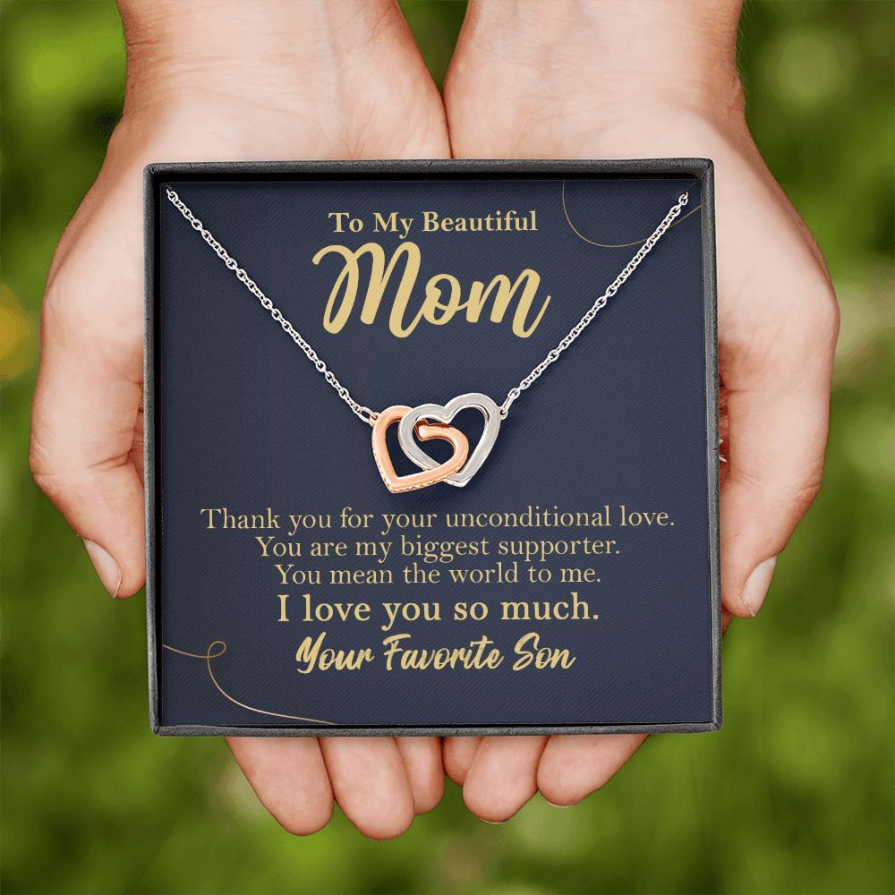 To My Beautiful Mom Interlocking Heart Necklace Gift From Favorite Son    - HolidayShoppingFinds