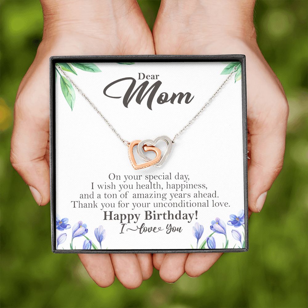 Dear Mom Happy Birthday Gift Interlocking Heart Rose Gold Necklace ❤    - HolidayShoppingFinds