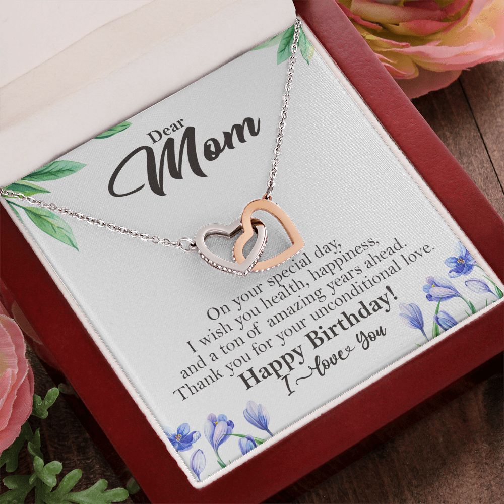 Dear Mom Happy Birthday Gift Interlocking Heart Rose Gold Necklace ❤    - HolidayShoppingFinds