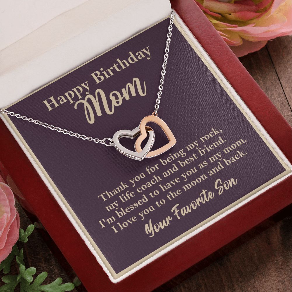 Happy Birthday Mom From Son Interlocking Heart Rose Gold Necklace Gift    - HolidayShoppingFinds