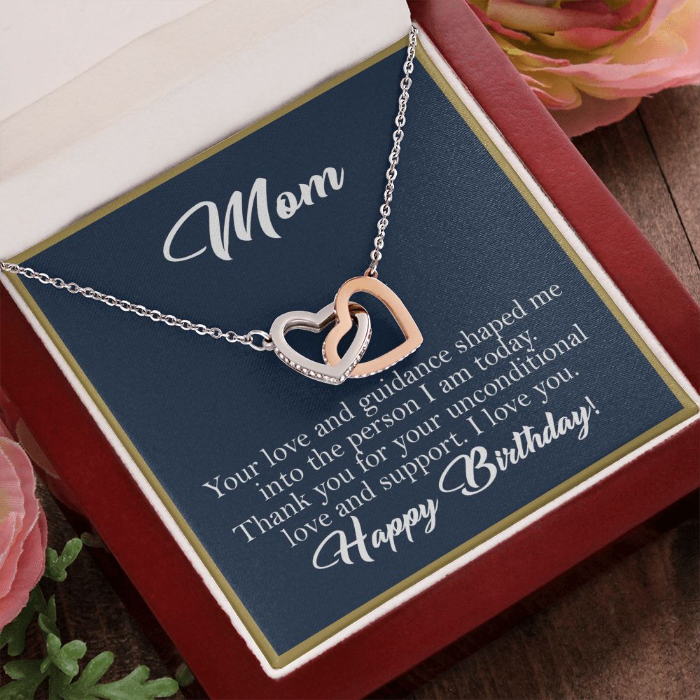 Mom Birthday Gift Interlocking Heart Rose Gold Necklace, Gift for Mom    - HolidayShoppingFinds