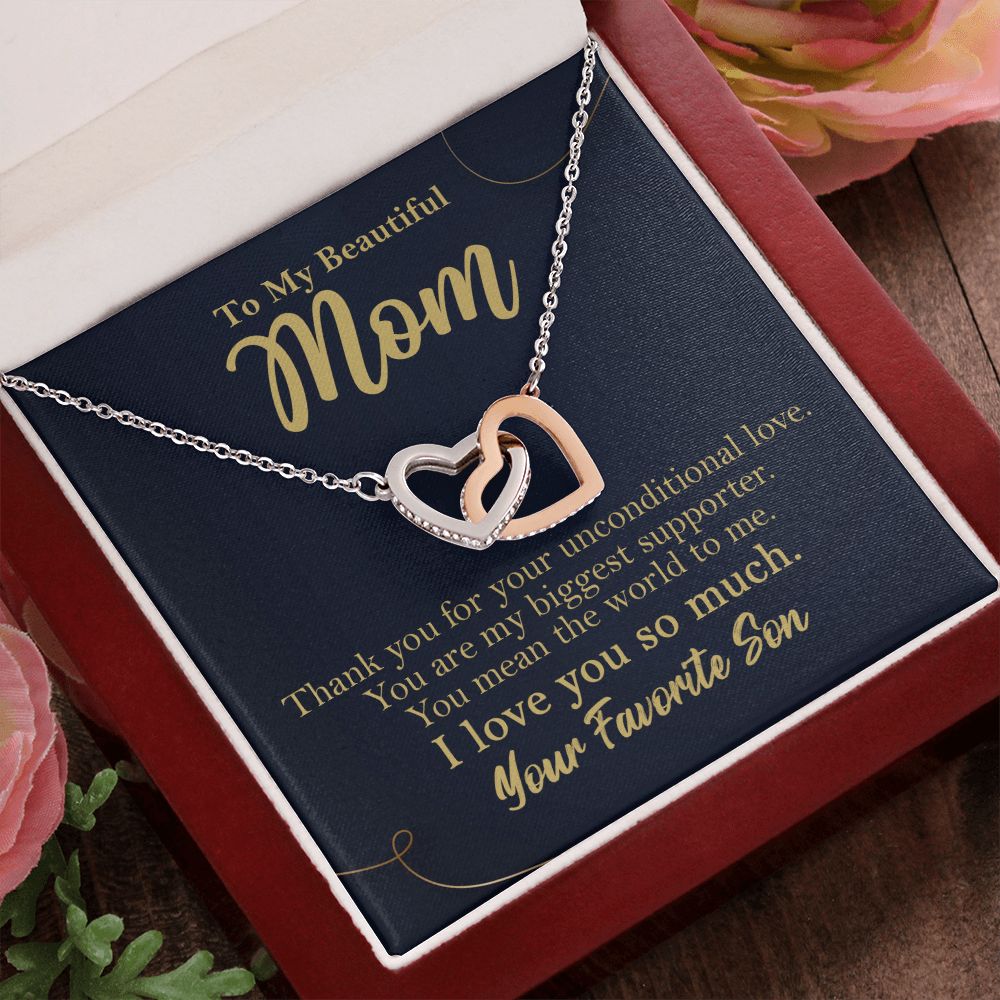 To My Beautiful Mom Interlocking Heart Necklace Gift From Favorite Son    - HolidayShoppingFinds