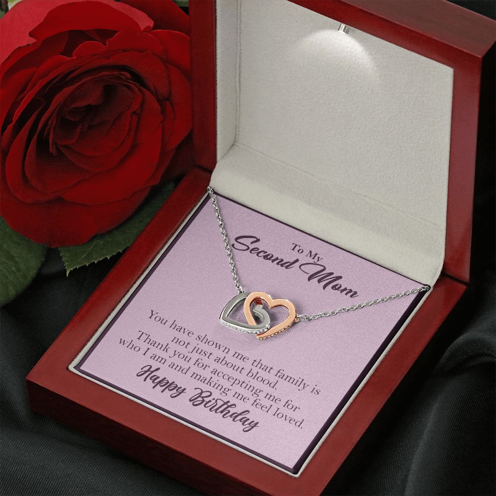 To My Second Mom Interlocking Heart Rose Gold Necklace Birthday Gift Rose Gold Finish Luxury Box w/LED  - HolidayShoppingFinds