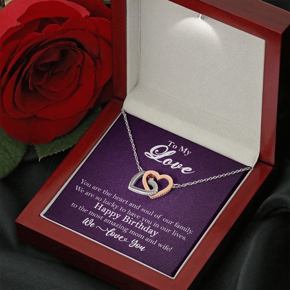 To My Love Interlocking Heart Rose Gold Necklace Wife Birthday Gift Rose Gold Finish Luxury Box w/LED  - HolidayShoppingFinds