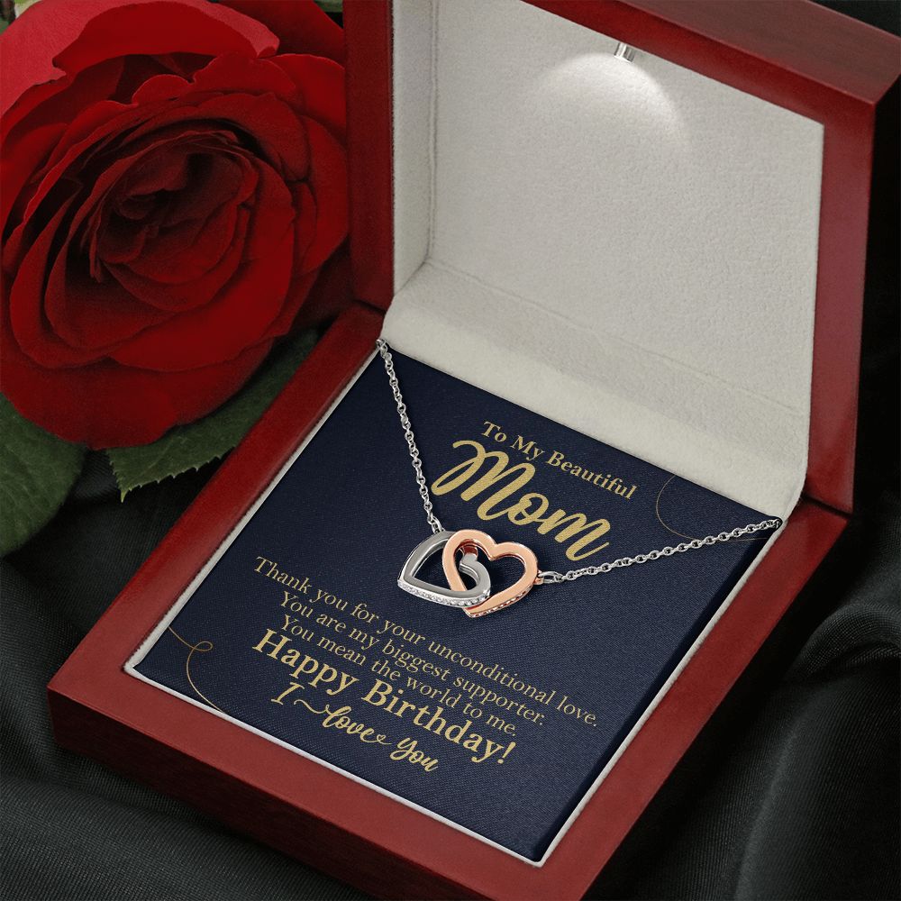 To My Beautiful Mom Birthday Gift Interlocking Heart Rose Gold Necklace Rose Gold Finish Luxury Box w/LED  - HolidayShoppingFinds