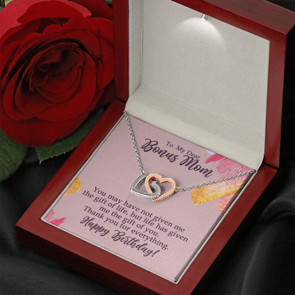 To My Dear Bonus Mom Birthday Gift Interlocking Heart Rose Gold Necklace Rose Gold Finish Luxury Box w/LED  - HolidayShoppingFinds