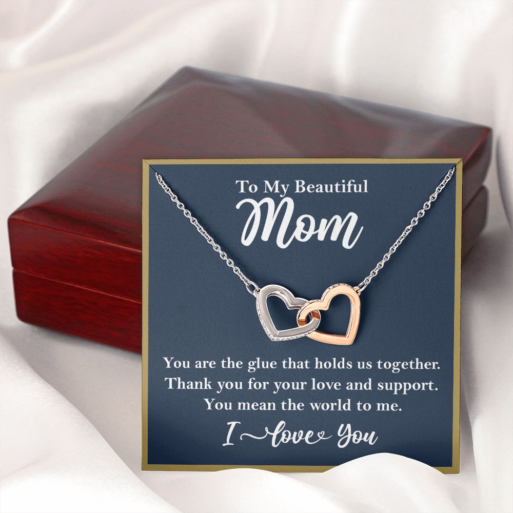 To My Beautiful Mom Interlocking Heart Rose Gold Necklace Gift for Mom    - HolidayShoppingFinds