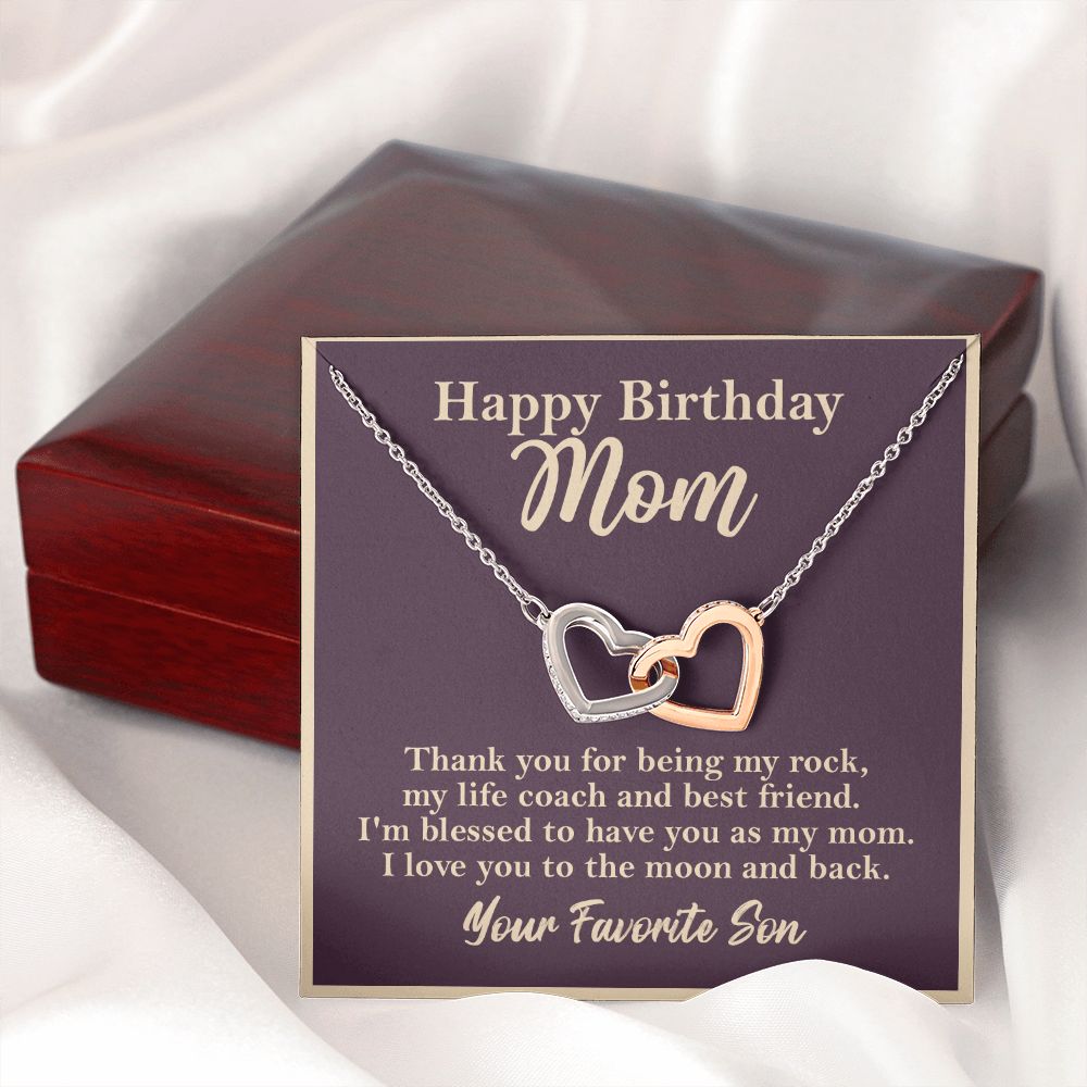 Happy Birthday Mom From Son Interlocking Heart Rose Gold Necklace Gift    - HolidayShoppingFinds