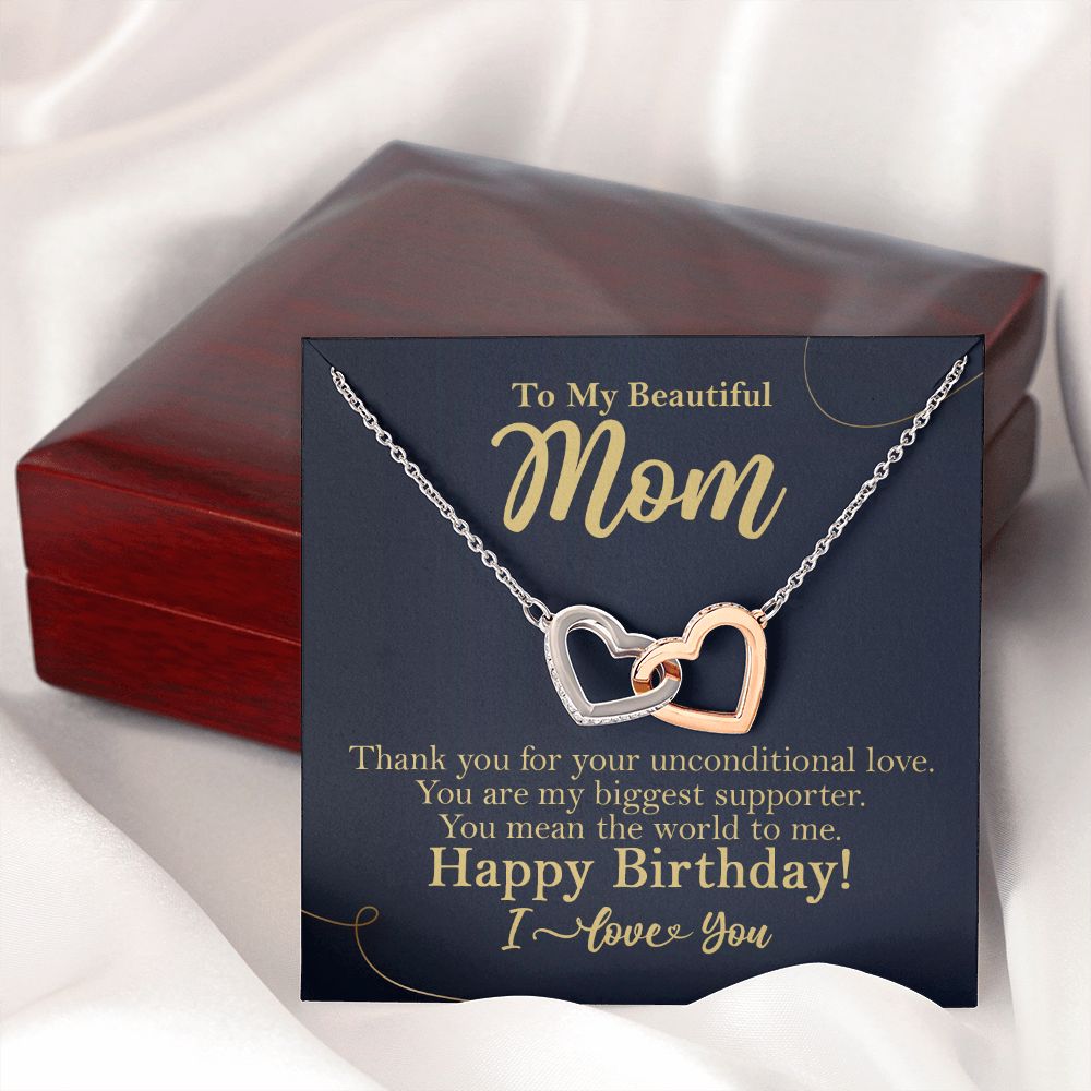 To My Beautiful Mom Birthday Gift Interlocking Heart Rose Gold Necklace    - HolidayShoppingFinds