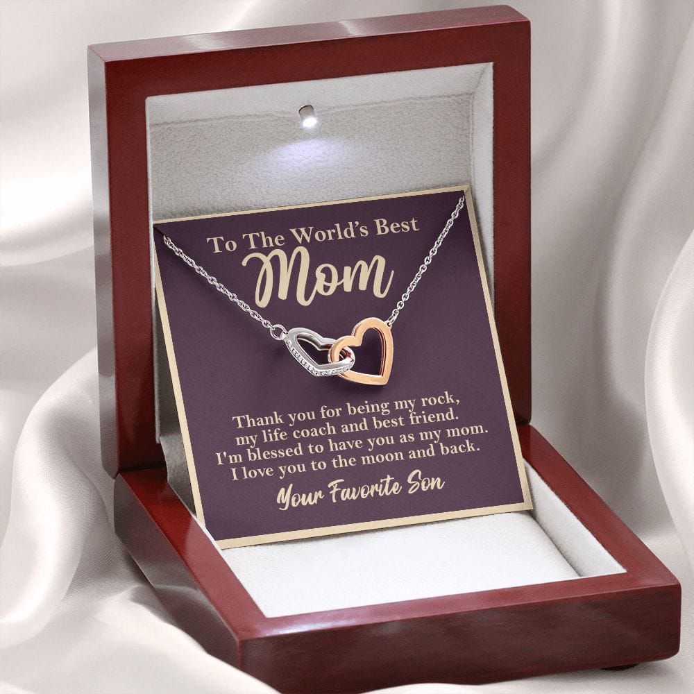 World's Best Mom From Son Interlocking Heart Rose Gold Necklace Gift    - HolidayShoppingFinds