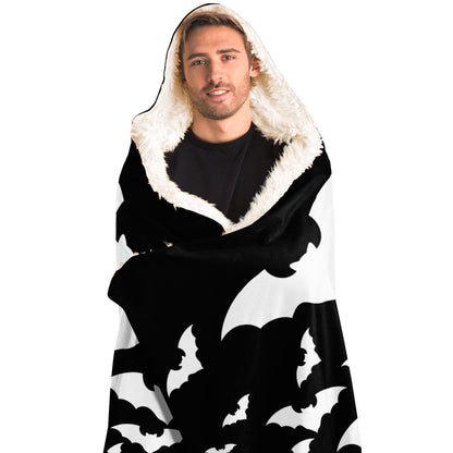 Halloween Hooded Blanket Black with Scary Bats, Unisex, Fleece and Premium Sherpa    - HolidayShoppingFinds