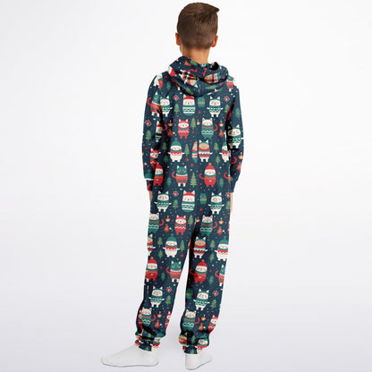 Winter Critters Teens Onesie, Kids Athletic  Jumpsuit Green Union Suit    - HolidayShoppingFinds