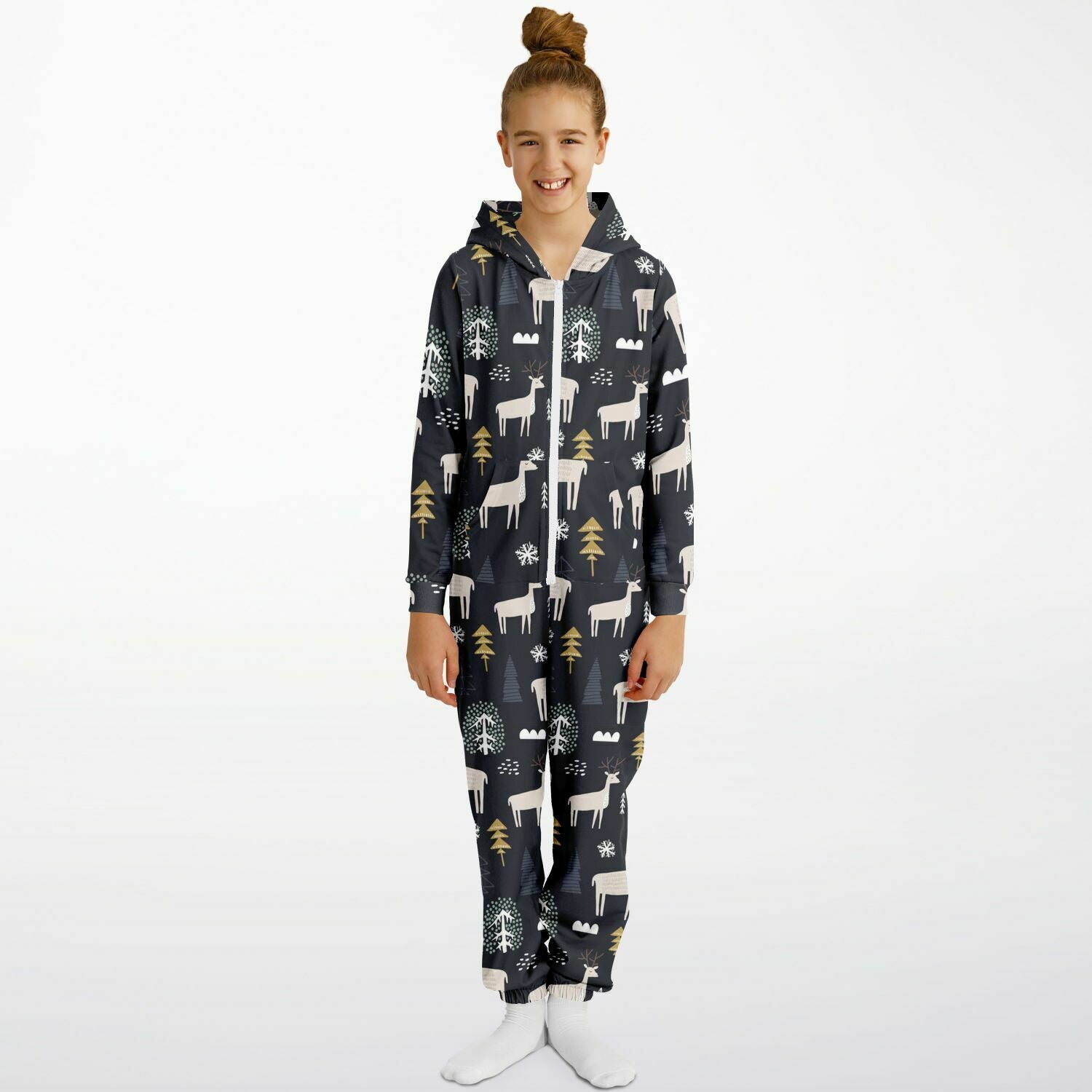 Winter Reindeer & Golden Trees Teens Onesie Athletic Gray Jumpsuit    - HolidayShoppingFinds